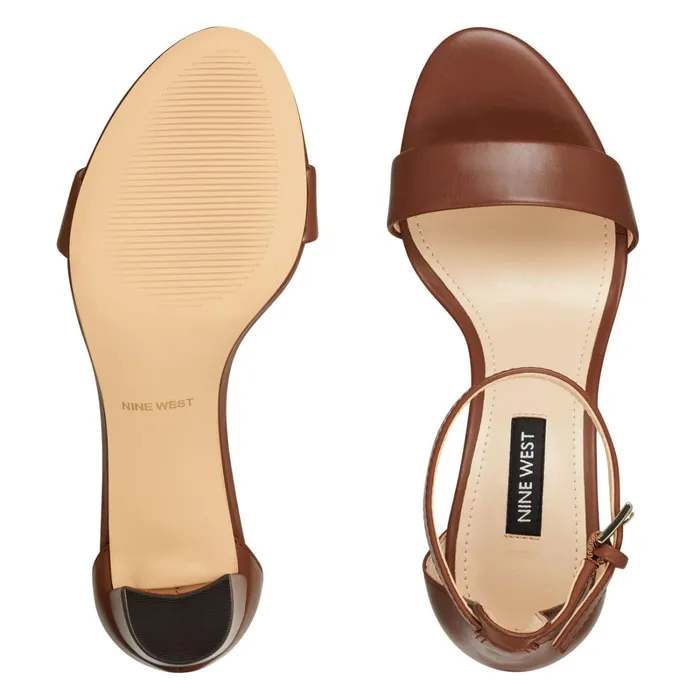 Pruce Ankle Strap Block Heel Sandals Dark Brown Leather Women Nine West Heeled Pruce Ankle Strap Block Heel Sandals Dark Brown Leather Women Nine West Heeled