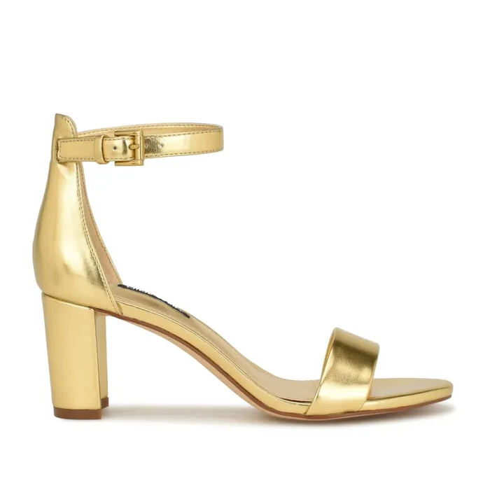 Pruce Ankle Strap Block Heel Sandals Gold Women Nine West Dress