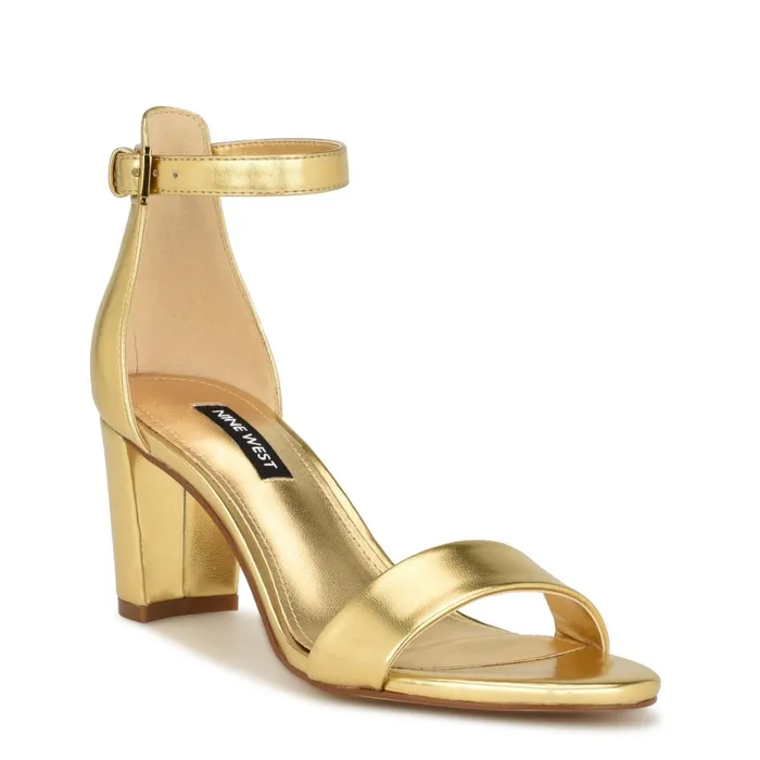 Pruce Ankle Strap Block Heel Sandals Gold Women Nine West Dress Pruce Ankle Strap Block Heel Sandals Gold Women Nine West Dress