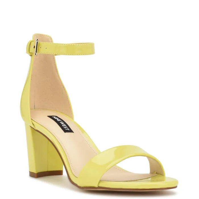 Pruce Ankle Strap Block Heel Sandals Lime Patent Women Nine West Dress Pruce Ankle Strap Block Heel Sandals Lime Patent Women Nine West Dress