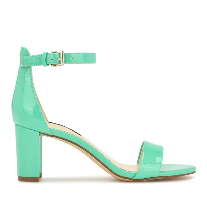 Pruce Ankle Strap Block Heel Sandals Neon Mint Green Patent Women Nine West Heeled