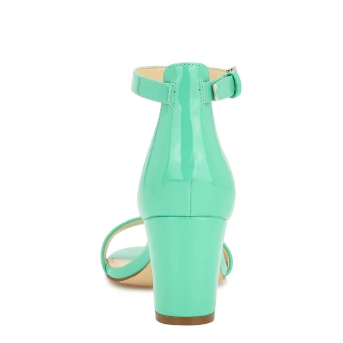 Pruce Ankle Strap Block Heel Sandals Neon Mint Green Patent Women Nine West Heeled Pruce Ankle Strap Block Heel Sandals Neon Mint Green Patent Women Nine West Heeled