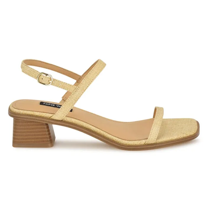 Purdy Block Heel Sandals Natural Raffia Women Nine West Heeled