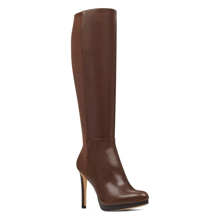 Quizme Platform Boots Brown Leathersuede Women Nine West Boots and Booties Quizme Platform Boots Brown Leathersuede Women Nine West Boots and Booties
