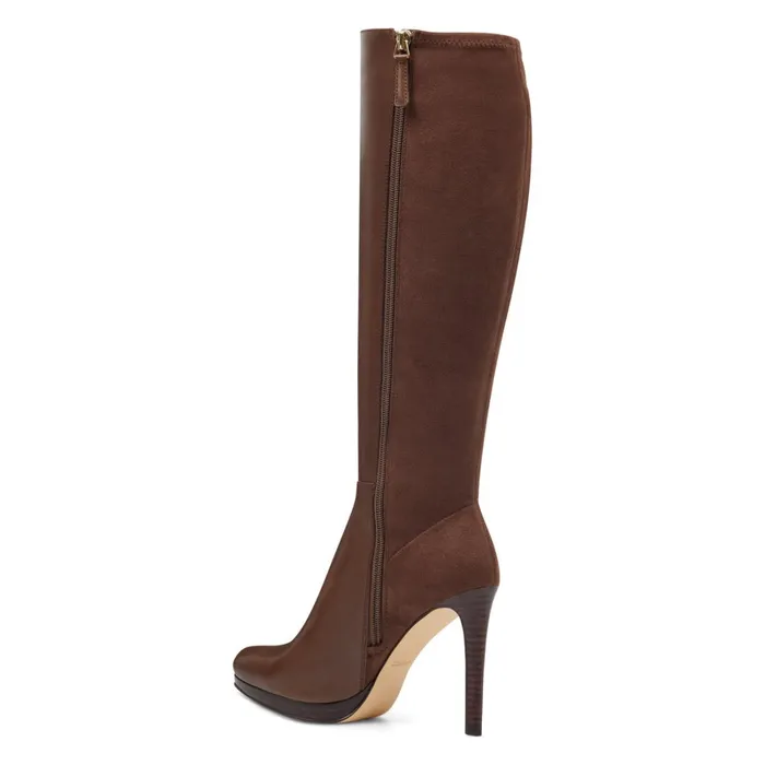 Quizme Platform Boots Brown Leathersuede Women Nine West Boots and Booties Quizme Platform Boots Brown Leathersuede Women Nine West Boots and Booties