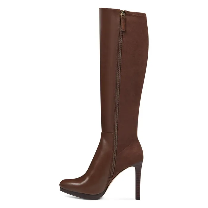 Quizme Platform Boots Brown Leathersuede Women Nine West Boots and Booties Quizme Platform Boots Brown Leathersuede Women Nine West Boots and Booties