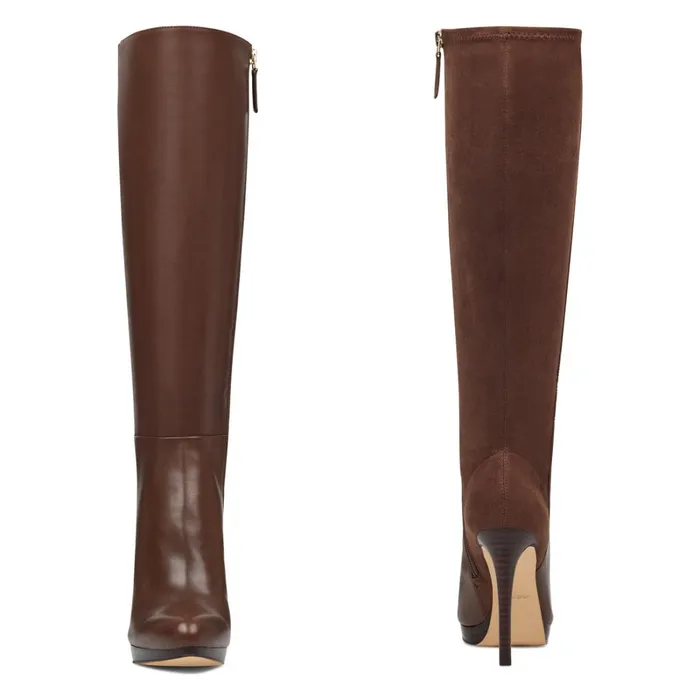 Quizme Platform Boots Brown Leathersuede Women Nine West Boots and Booties Quizme Platform Boots Brown Leathersuede Women Nine West Boots and Booties