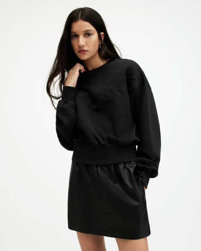 Randal Relaxed Embroidered Sweatshirt Black Women AllSaints Sweatshirts and Hoodies