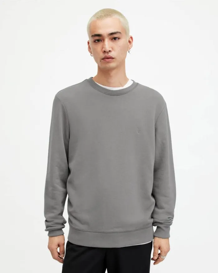 Raven Crew Neck Ramskull Sweatshirt Ash Grey Men AllSaints Sweatshirts and Hoodies