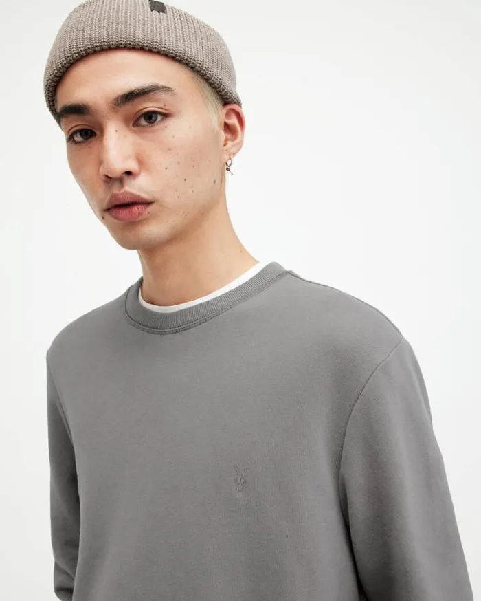 Raven Crew Neck Ramskull Sweatshirt Ash Grey Men AllSaints Sweatshirts and Hoodies Raven Crew Neck Ramskull Sweatshirt Ash Grey Men AllSaints Sweatshirts and Hoodies