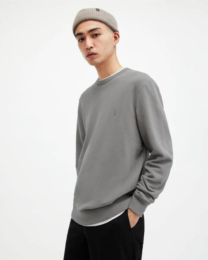 Raven Crew Neck Ramskull Sweatshirt Ash Grey Men AllSaints Sweatshirts and Hoodies Raven Crew Neck Ramskull Sweatshirt Ash Grey Men AllSaints Sweatshirts and Hoodies