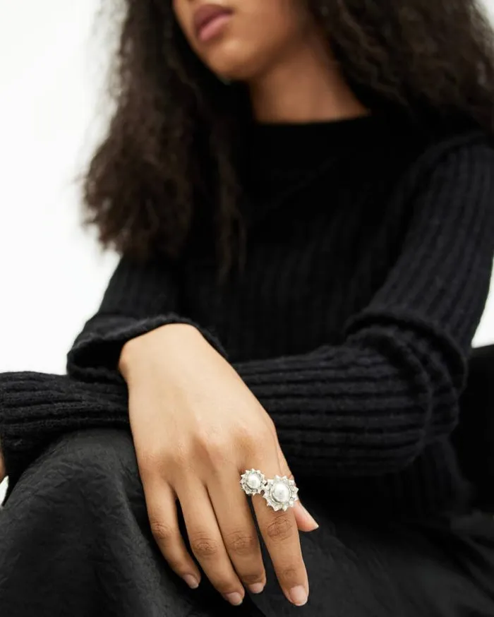 Rayen Silver Tone Studded Ring Warm Silver Women AllSaints Jewelry