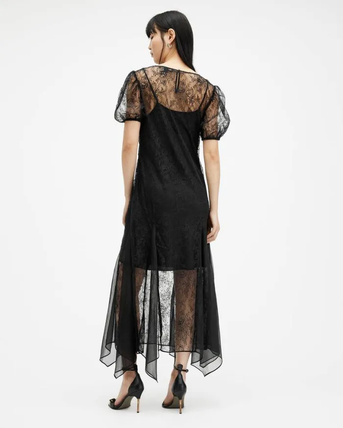 Rayna VNeck Lace Maxi Dress Black Women AllSaints Dresses