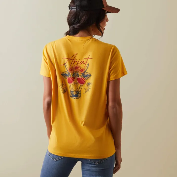 REAL Cool Cow Tee Yolk Yellow Women Ariat TShirts and Tops