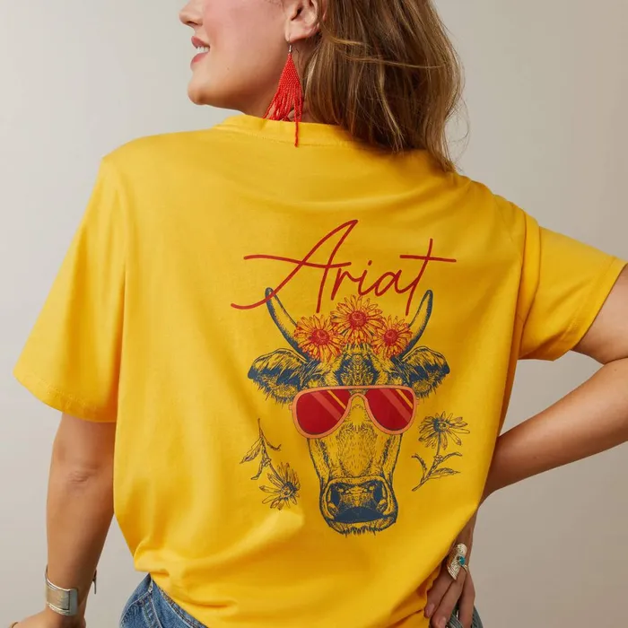 REAL Cool Cow Tee Yolk Yellow Women Ariat TShirts and Tops REAL Cool Cow Tee Yolk Yellow Women Ariat TShirts and Tops