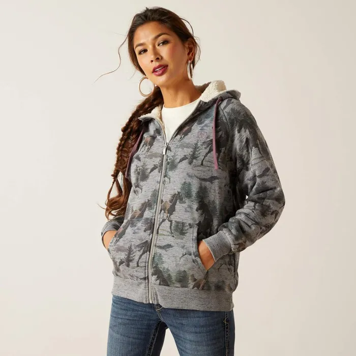 REAL Sherpa Full Zip Hoodie Misty Horse Print Women Ariat Sweatshirts and Hoodies