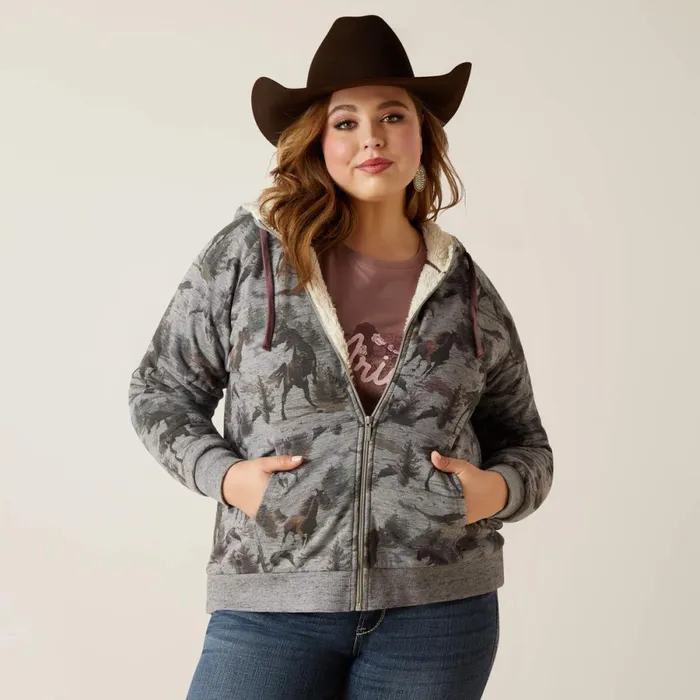REAL Sherpa Full Zip Hoodie Misty Horse Print Women Ariat Sweatshirts and Hoodies
