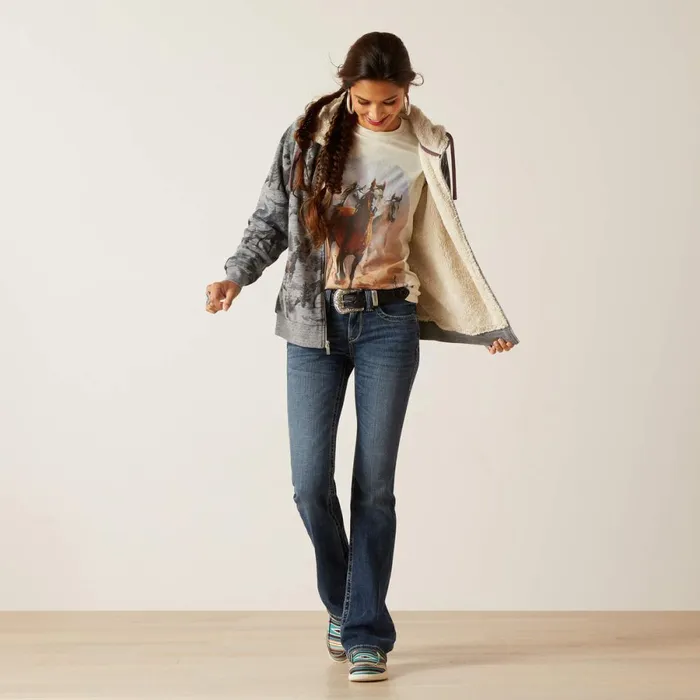 REAL Sherpa Full Zip Hoodie Misty Horse Print Women Ariat Sweatshirts and Hoodies