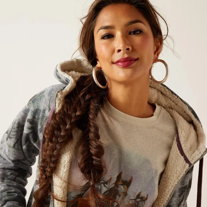 REAL Sherpa Full Zip Hoodie Misty Horse Print Women Ariat Sweatshirts and Hoodies