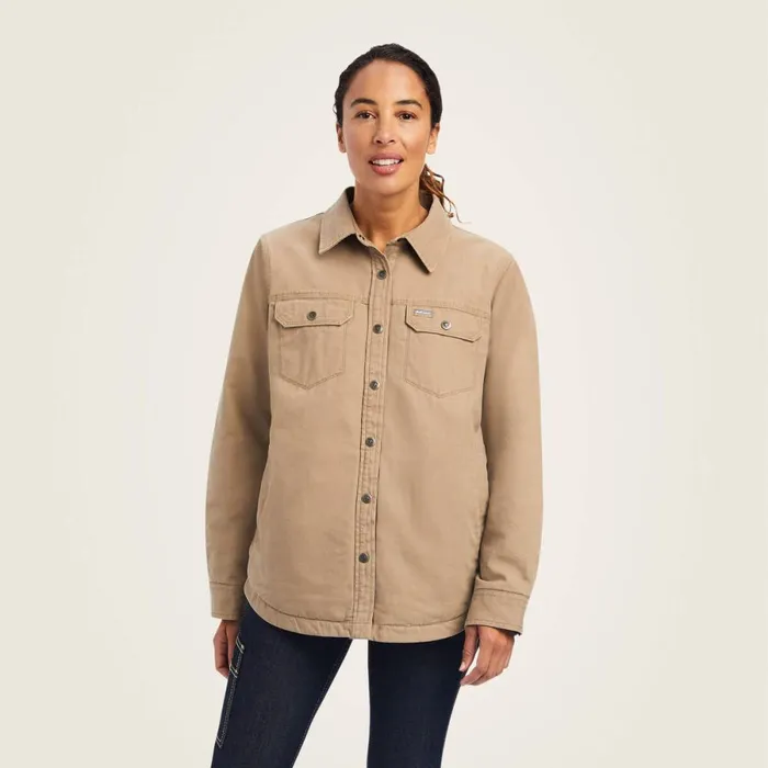 Rebar Classic Canvas Shirt Jacket Rebar Khaki Women Ariat Jackets and Vests