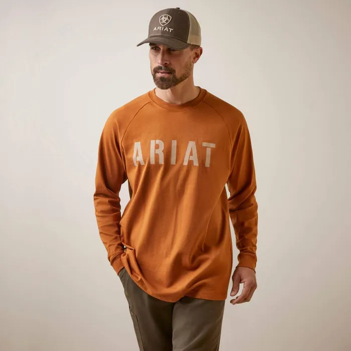 Rebar Cotton Strong Block TShirt Carmel Cafe Men Ariat TShirts and Polos