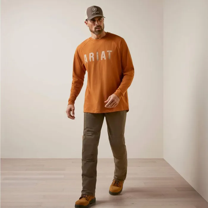 Rebar Cotton Strong Block TShirt Carmel Cafe Men Ariat TShirts and Polos Rebar Cotton Strong Block TShirt Carmel Cafe Men Ariat TShirts and Polos