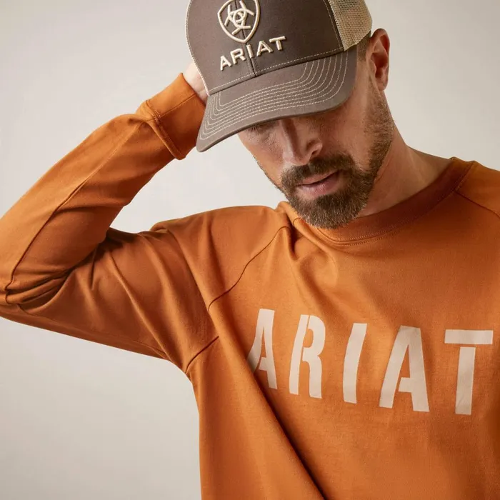 Rebar Cotton Strong Block TShirt Carmel Cafe Men Ariat TShirts and Polos Rebar Cotton Strong Block TShirt Carmel Cafe Men Ariat TShirts and Polos