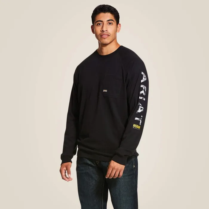 Rebar Cotton Strong Graphic Black Men Ariat TShirts and Polos