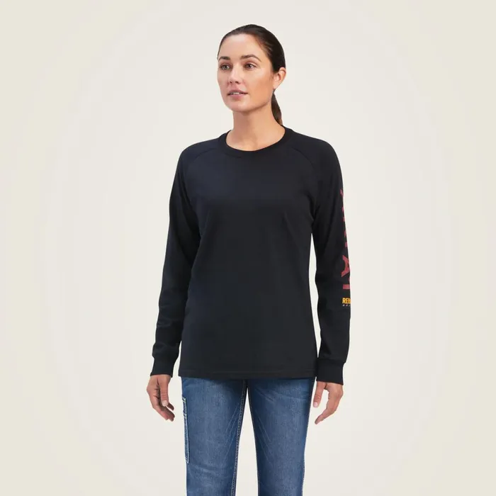 Rebar Cotton Strong Logo Graphic Black Rosewood Women Ariat TShirts and Tops