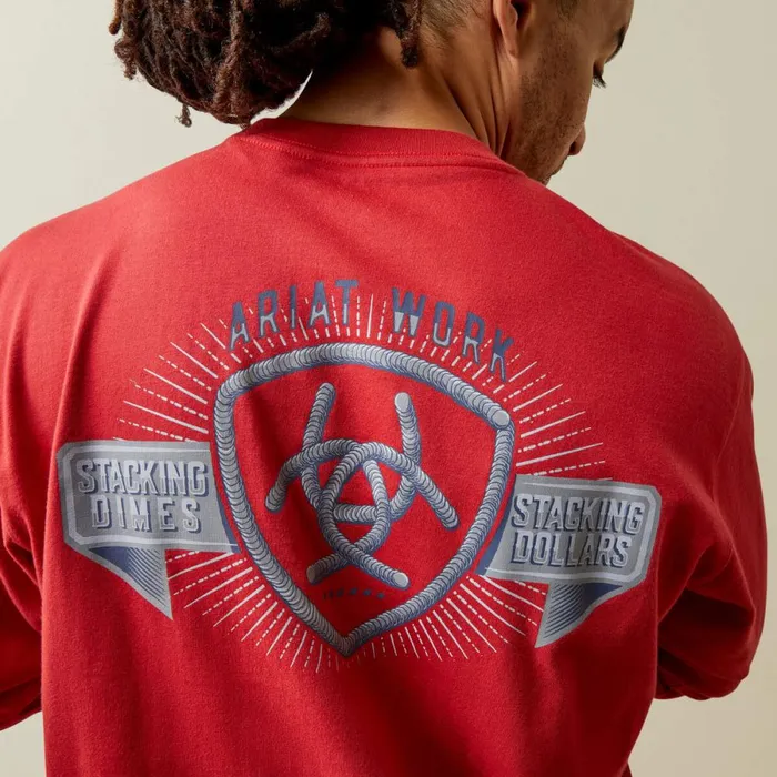 Rebar Cotton Strong Stacking Dimes Pompeian Red Men Ariat TShirts and Polos