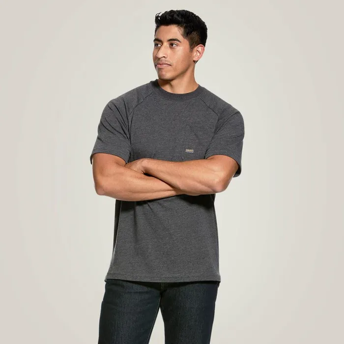 Rebar Cotton Strong TShirt Charcoal Heather Men Ariat TShirts and Polos