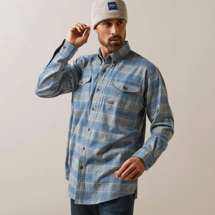 Rebar Flannel DuraStretch Work Shirt Indian Teal Plaid Men Ariat Button Down Shirts