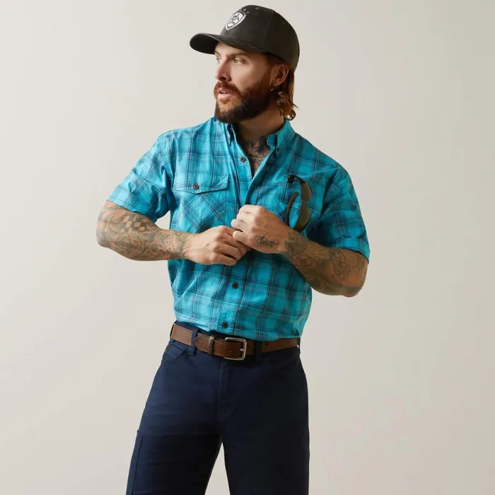 Rebar Made Tough DuraStretch Work Shirt Bachelor Button Plaid Men Ariat Button Down Shirts