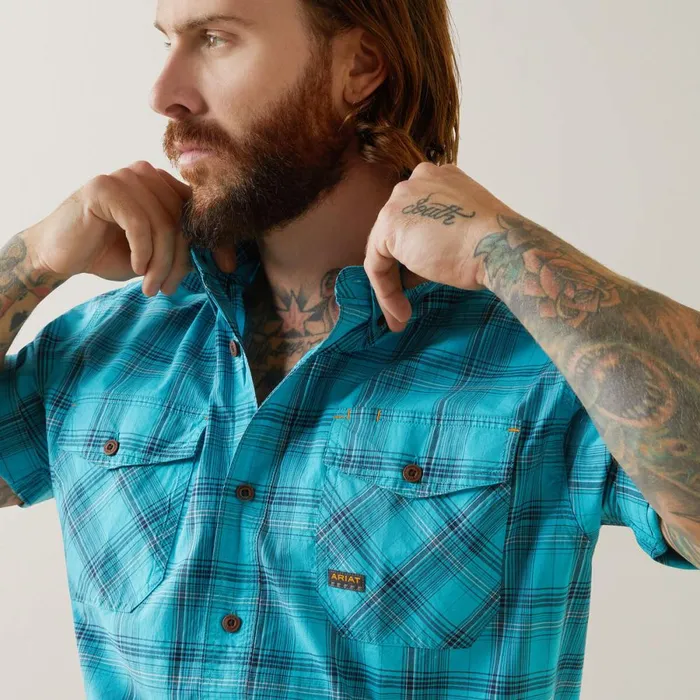 Rebar Made Tough DuraStretch Work Shirt Bachelor Button Plaid Men Ariat Button Down Shirts Rebar Made Tough DuraStretch Work Shirt Bachelor Button Plaid Men Ariat Button Down Shirts