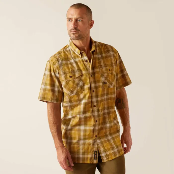 Rebar Made Tough DuraStretch Work Shirt Dried Tobacco Plaid Men Ariat Button Down Shirts