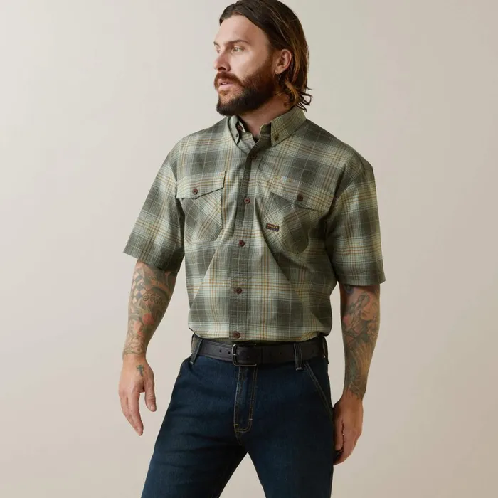 Rebar Made Tough DuraStretch Work Shirt Silt Green Plaid Men Ariat Button Down Shirts
