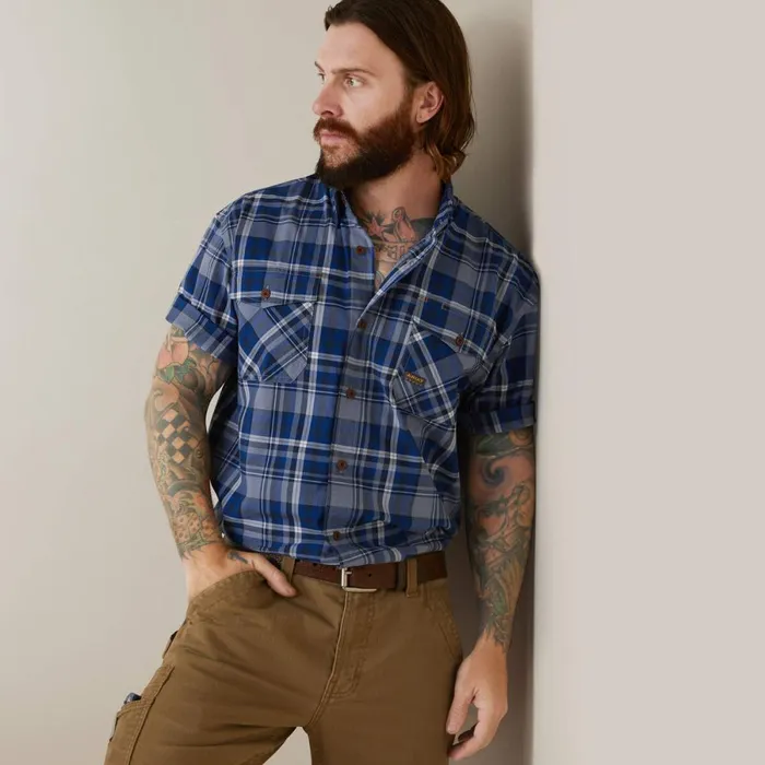 Rebar Made Tough DuraStretch Work Shirt Stonewash Plaid Men Ariat Button Down Shirts