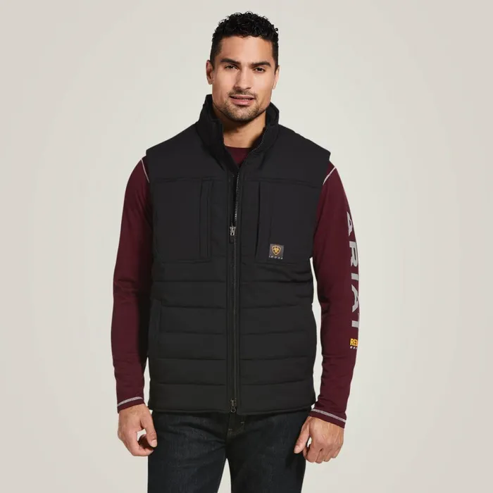 Rebar Valiant Stretch Canvas Water Resistant Insulated Vest Black Men Ariat Jackets and Vests