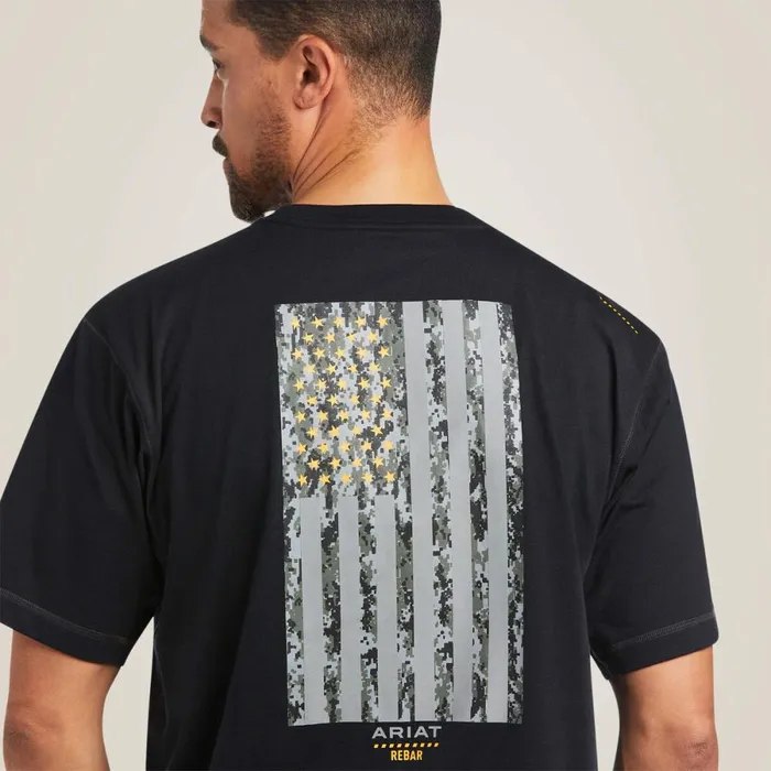 Rebar Workman Reflective Flag TShirt Black Men Ariat TShirts and Polos Rebar Workman Reflective Flag TShirt Black Men Ariat TShirts and Polos