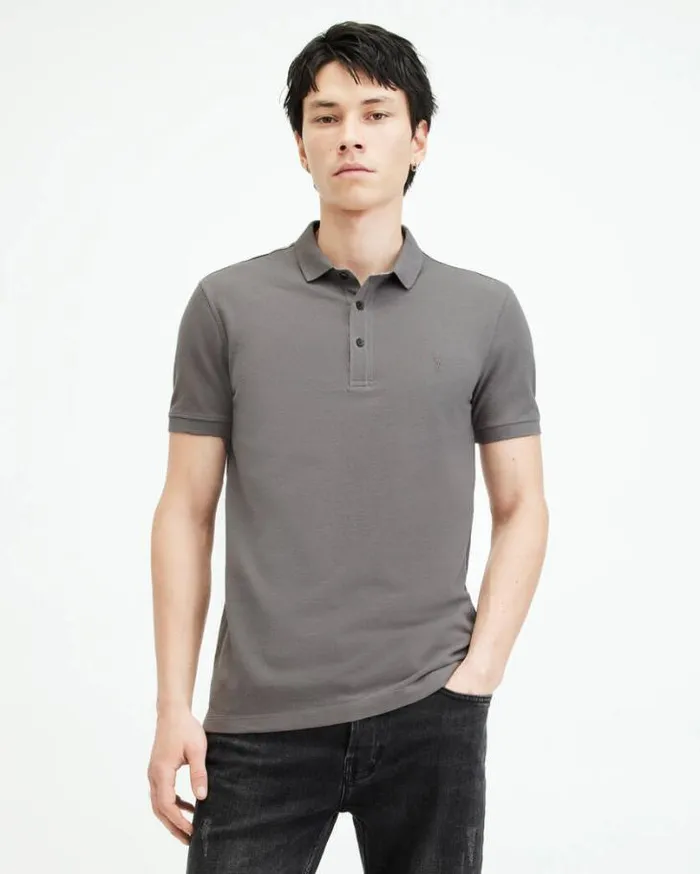 Reform Short Sleeve Polo Shirt Ash Grey Men AllSaints Polos