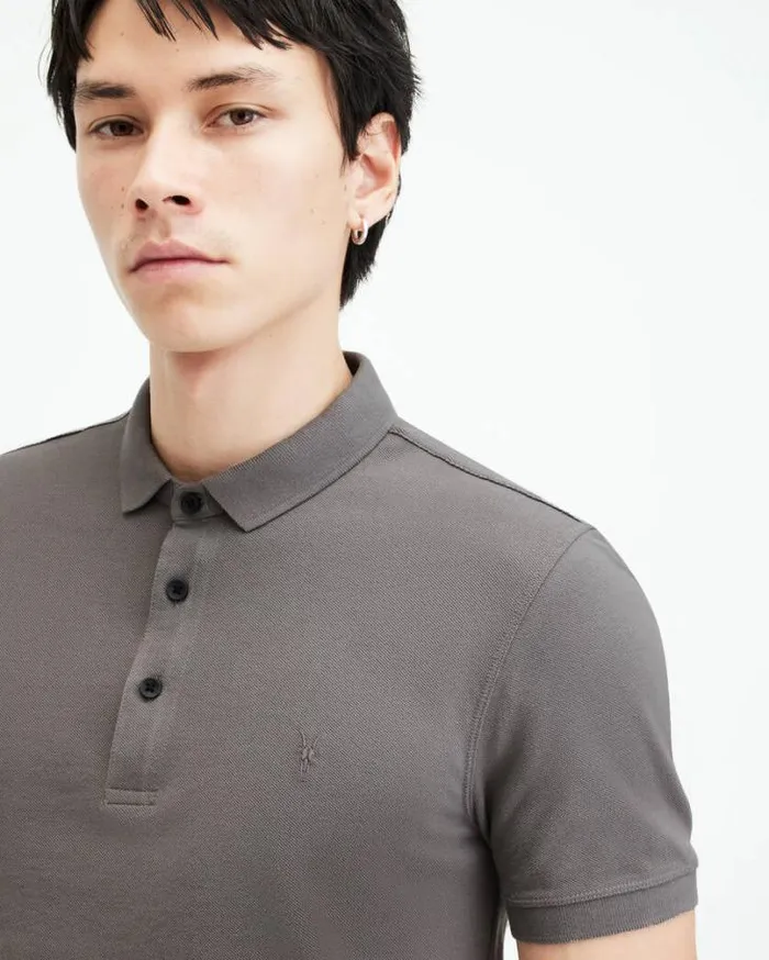 Reform Short Sleeve Polo Shirt Ash Grey Men AllSaints Polos