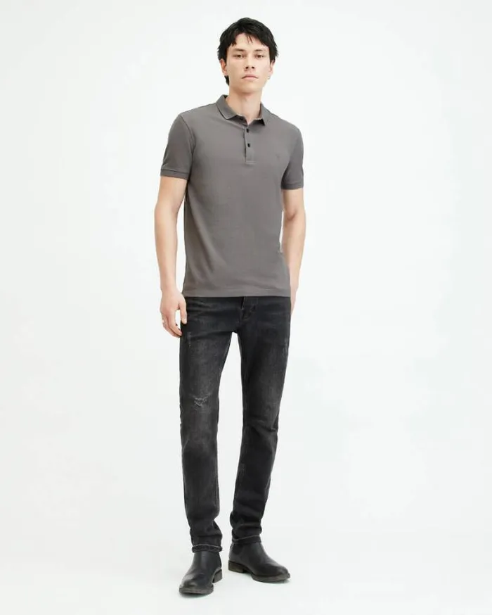 Reform Short Sleeve Polo Shirt Ash Grey Men AllSaints Polos