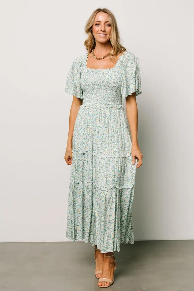 Regina Smocked Maxi Dress Green Floral Women Baltic Born Maxi Dresses