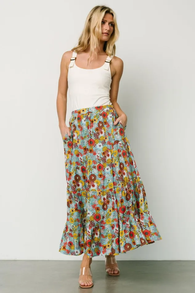 Reilly Maxi Skirt Teal Flower Print Women Baltic Born Maxi Dresses