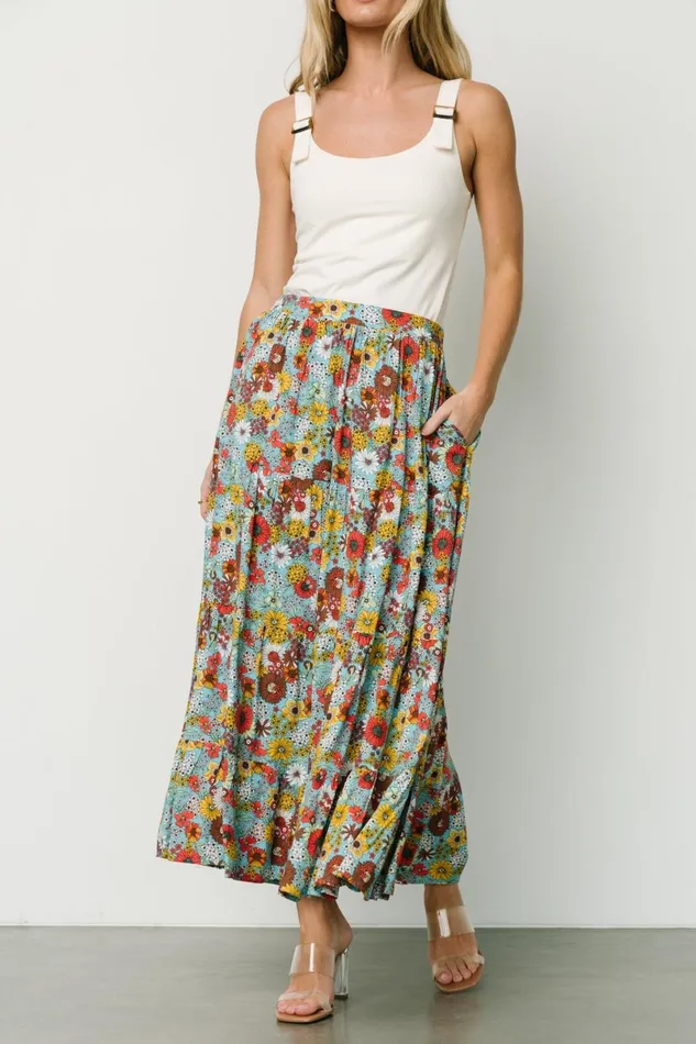 Reilly Maxi Skirt Teal Flower Print Women Baltic Born Maxi Dresses Reilly Maxi Skirt Teal Flower Print Women Baltic Born Maxi Dresses