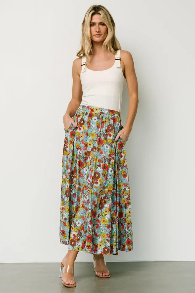 Reilly Maxi Skirt Teal Flower Print Women Baltic Born Maxi Dresses Reilly Maxi Skirt Teal Flower Print Women Baltic Born Maxi Dresses