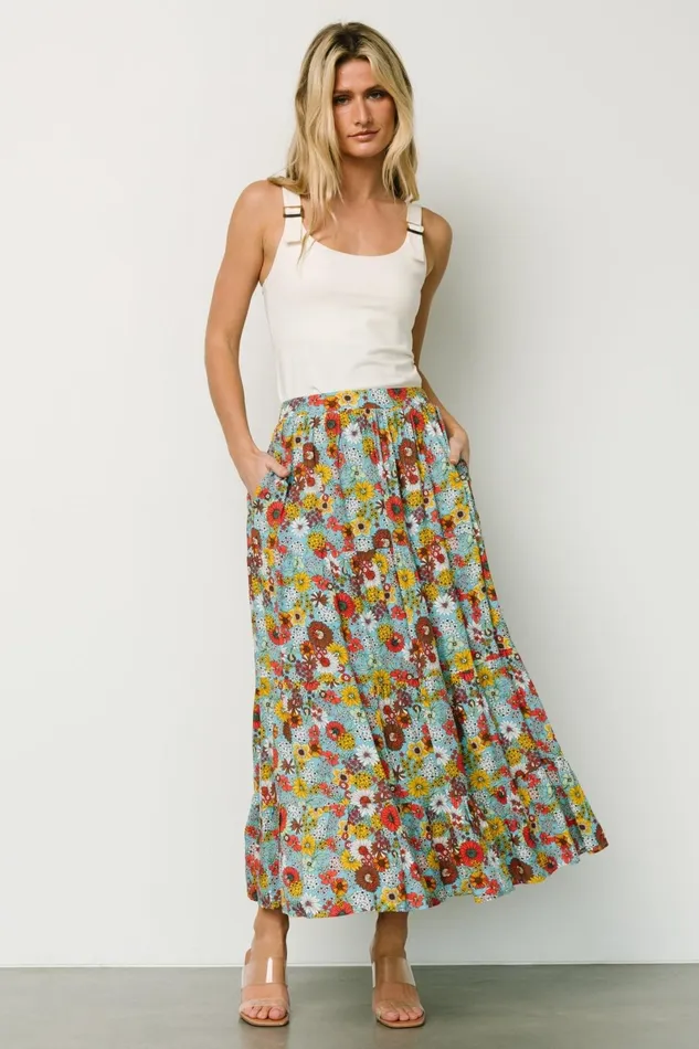 Reilly Maxi Skirt Teal Flower Print Women Baltic Born Maxi Dresses Reilly Maxi Skirt Teal Flower Print Women Baltic Born Maxi Dresses