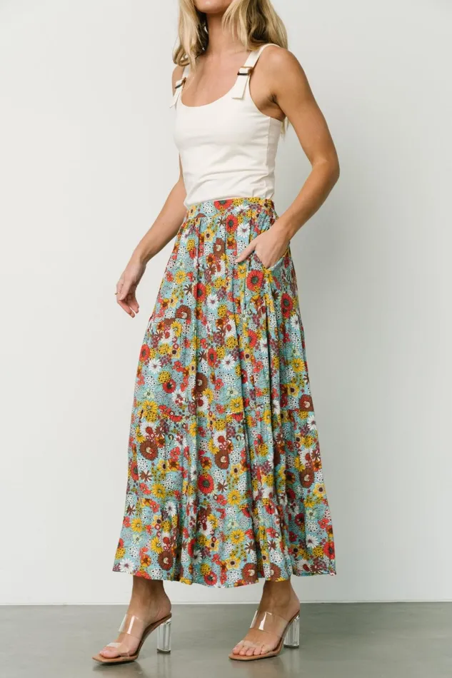 Reilly Maxi Skirt Teal Flower Print Women Baltic Born Maxi Dresses Reilly Maxi Skirt Teal Flower Print Women Baltic Born Maxi Dresses