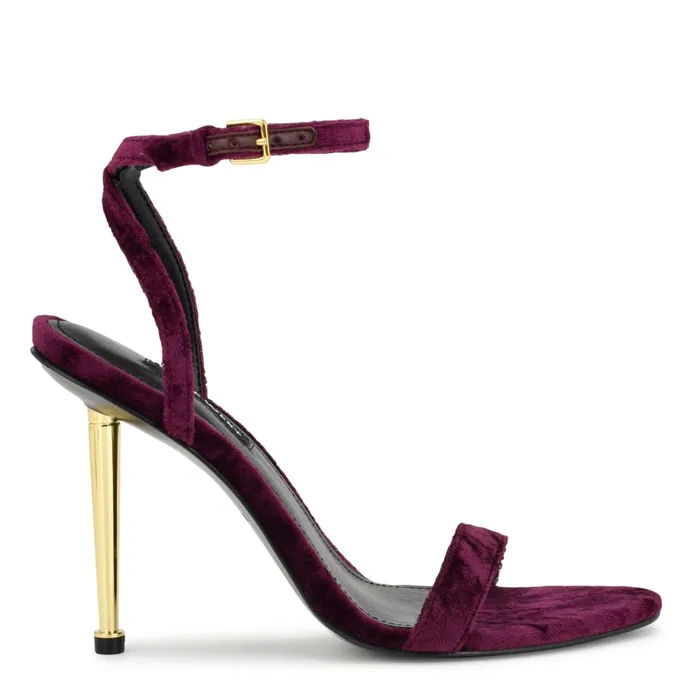 Reina Ankle Strap Sandals Dark Purple Velvet Women Nine West Heeled