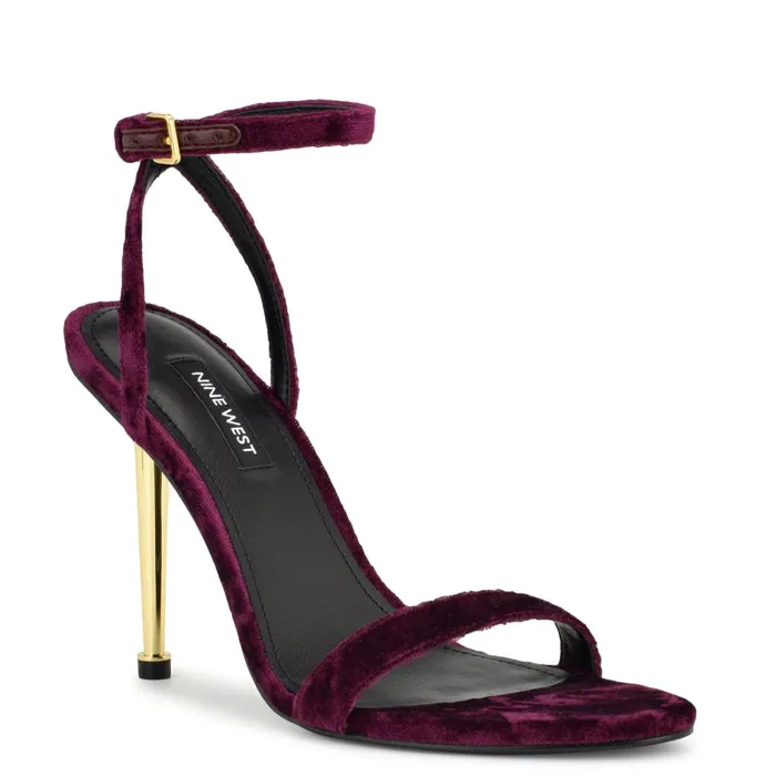 Reina Ankle Strap Sandals Dark Purple Velvet Women Nine West Heeled Reina Ankle Strap Sandals Dark Purple Velvet Women Nine West Heeled